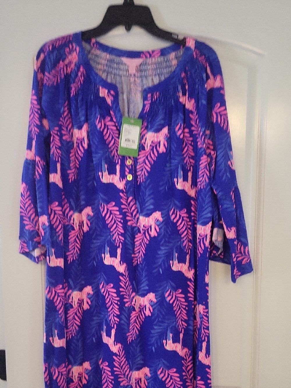 Lilly Pulitzer Blue Dress with Pink Palm & Zebra Print